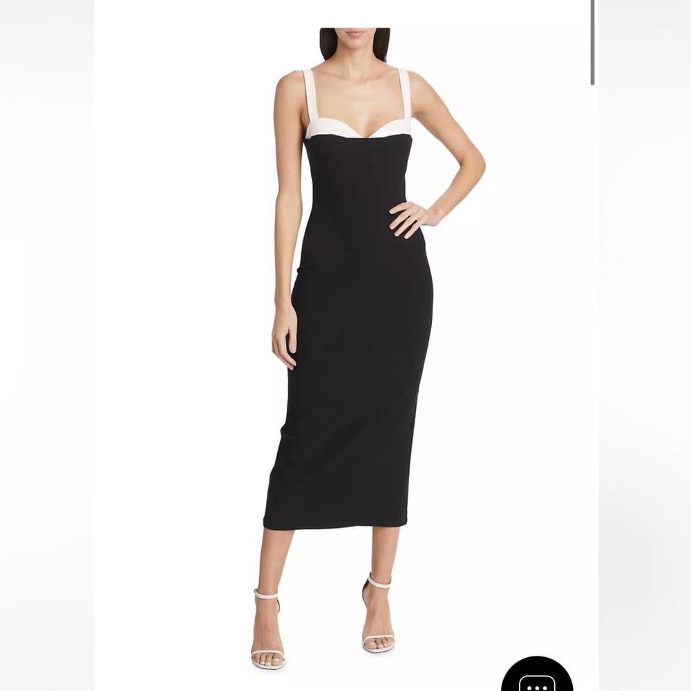 Reformation Black Midi Dress with Cream Straps